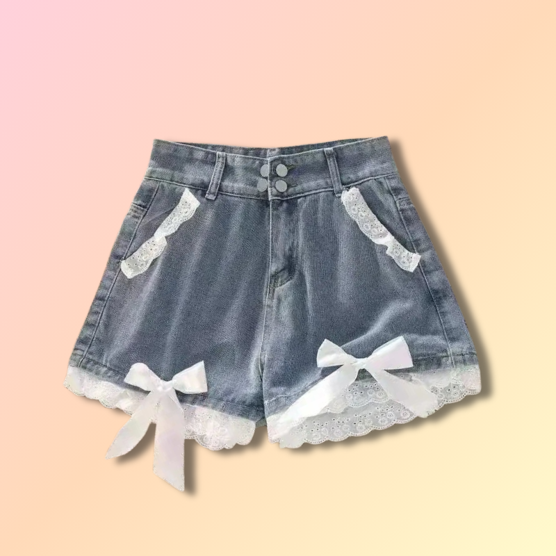 Kawaii Bow Denim High Waist Shorts