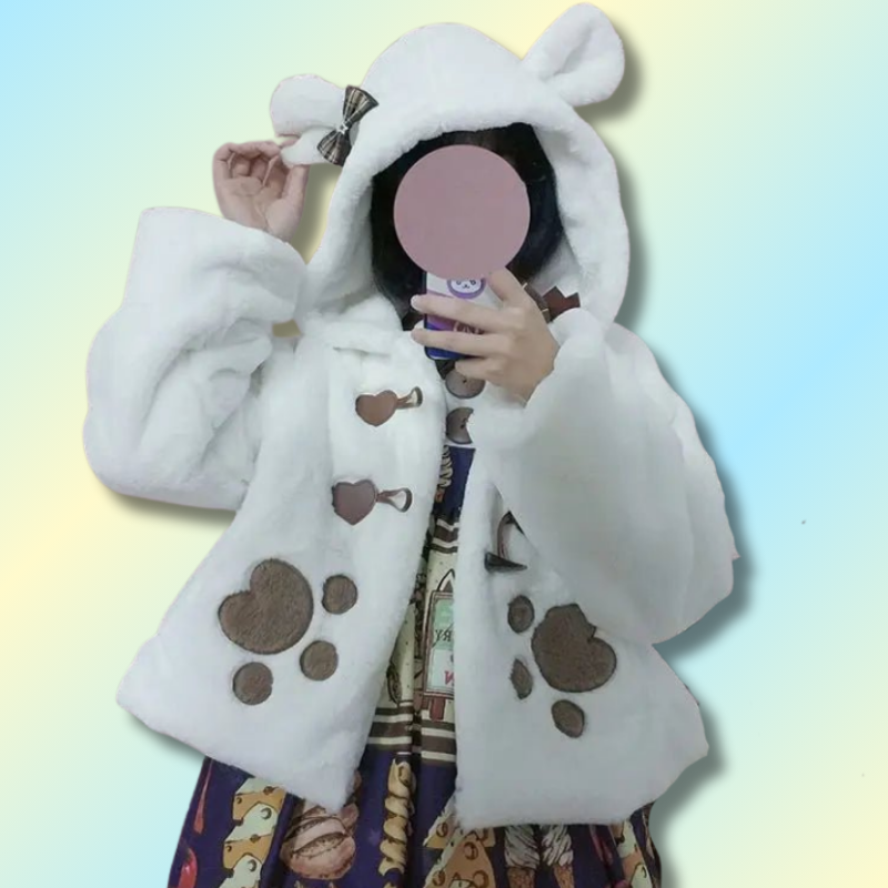 Kawaii White Faux Fur Coat