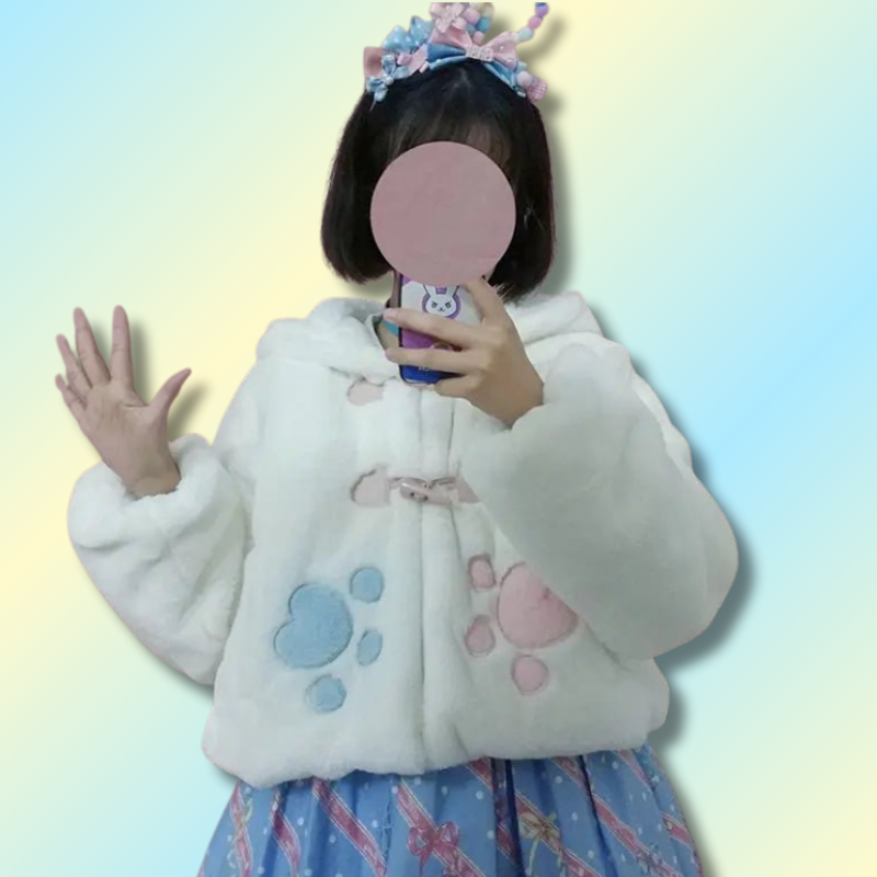 Kawaii White Faux Fur Coat