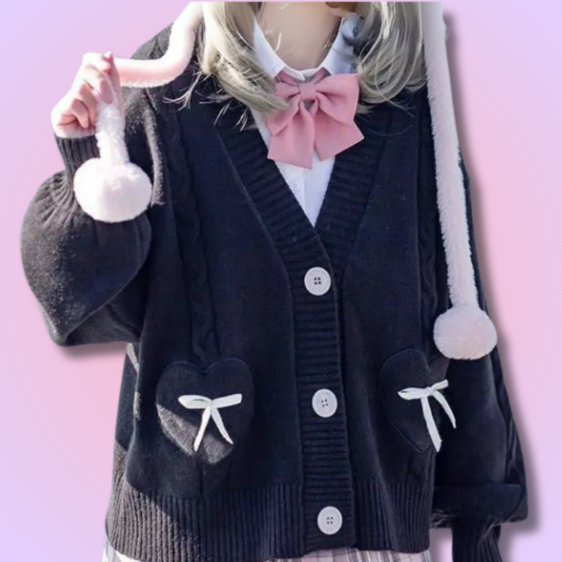 Poches Coeur Kawaii Cardigan