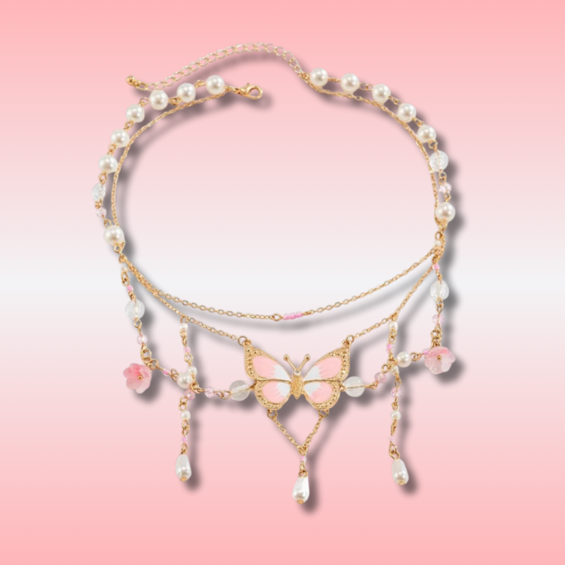 Collier Perle et Papillon Kawaii