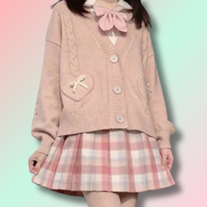 Poches Coeur Kawaii Cardigan