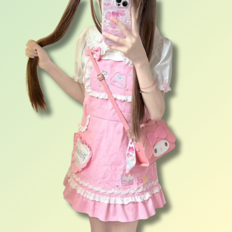 Cute Kawaii Overall Dress Set