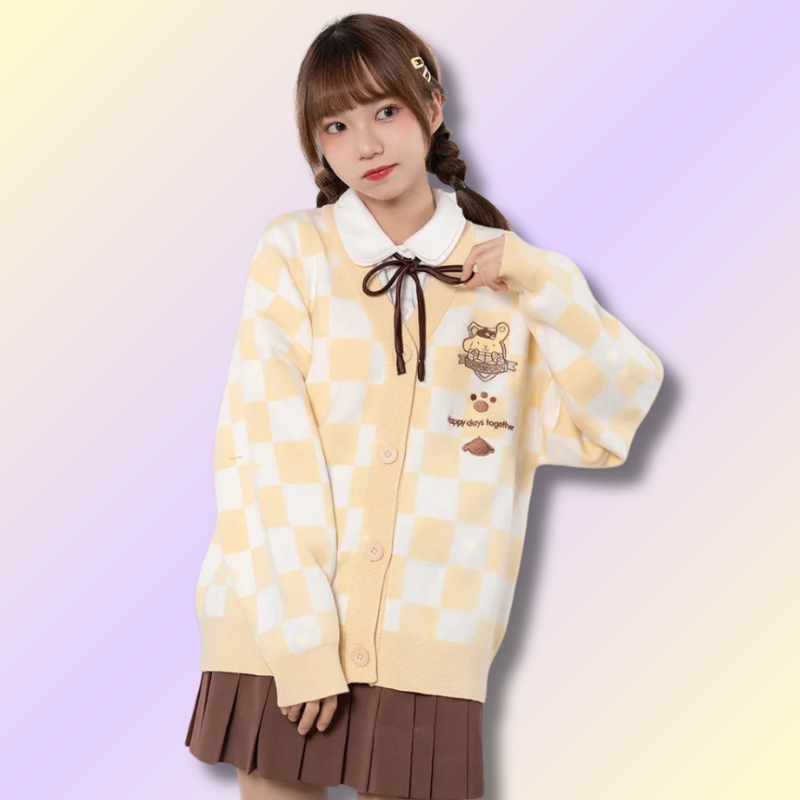 Cardigan Kawaii Carreaux