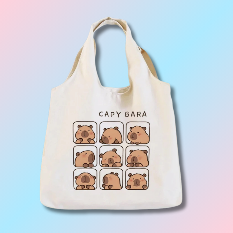 Kawaii Capybara Canvas Tote Bag