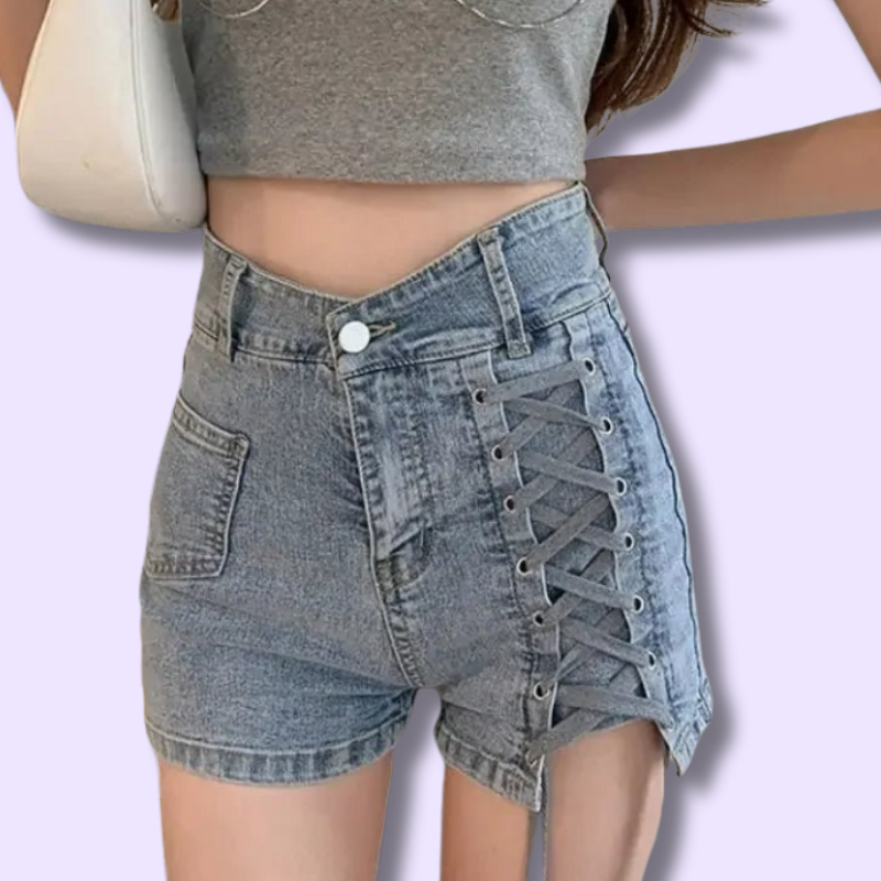 Lace-Up Kawaii Denim Shorts