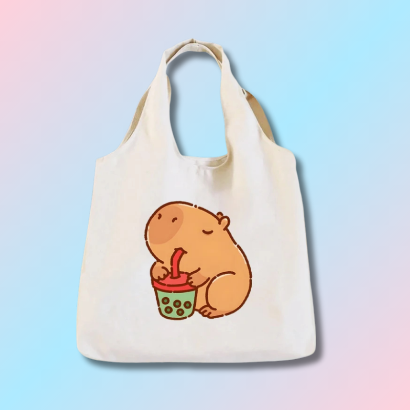 Kawaii Capybara Canvas Tote Bag