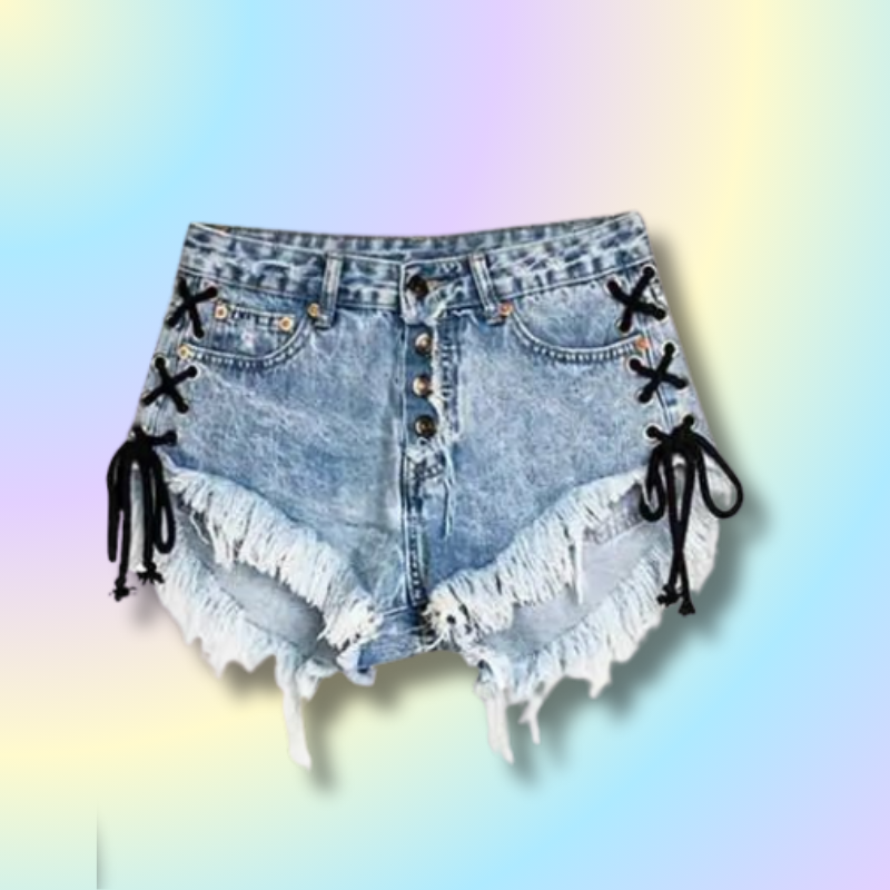 Cute Corset Denim Lace Up Shorts