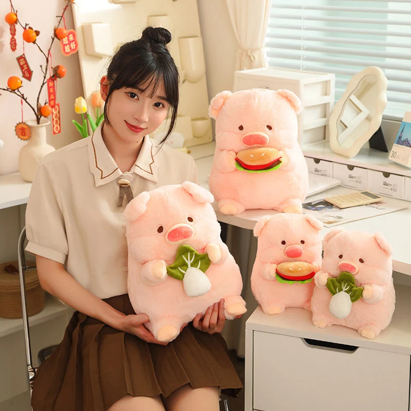 Chubby Hamburger & Cabbage Eating Pig Plushie