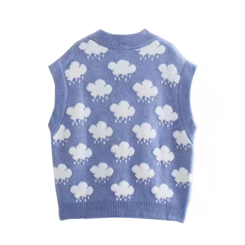 Gilet Tricoté Bleu Kawaii