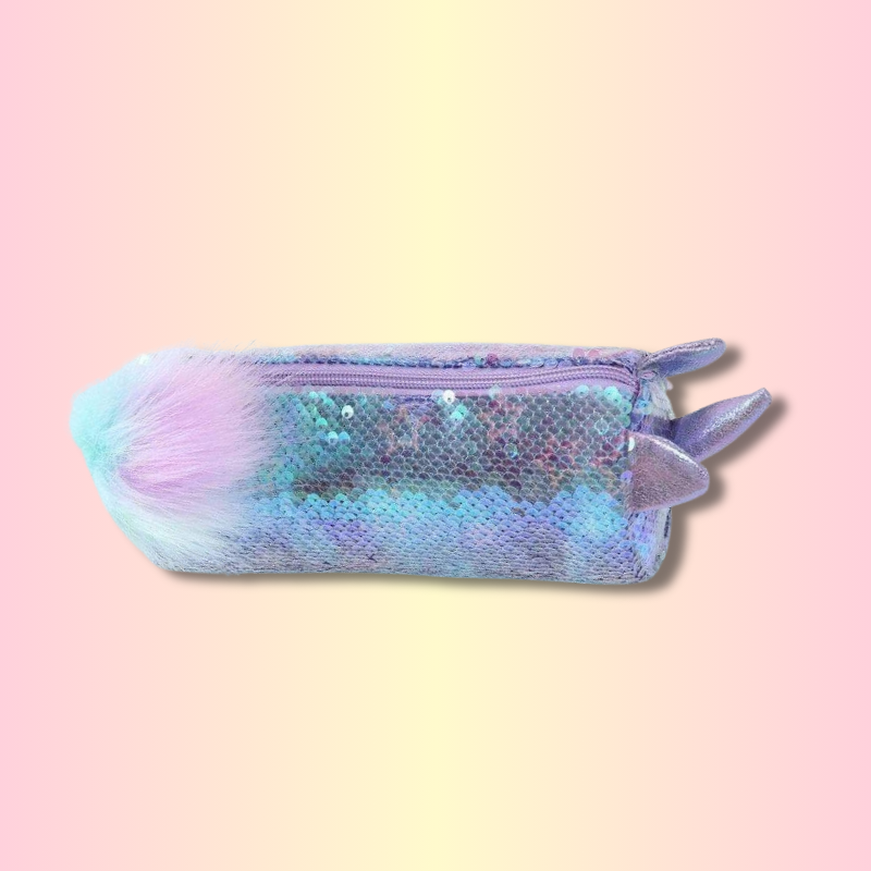 Trousse unicorne paillette à sequins violet