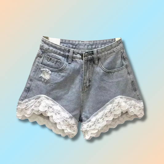 Kawaii Jean Shorts With Lace Trim