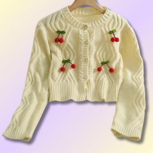 Cerises Crop Kawaii Cardigan