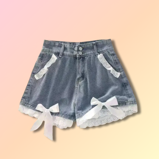 Kawaii Bow Denim High Waist Shorts