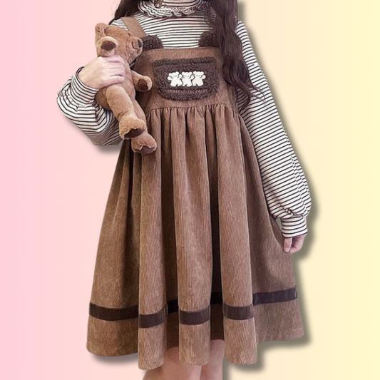 Robe Salopette Kawaii en Velours Côtelé