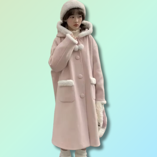 Manteau Long Rose Kawaii 
