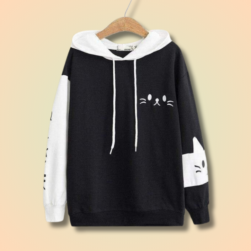 Sweat Kawaii Neko Noir et Blanc