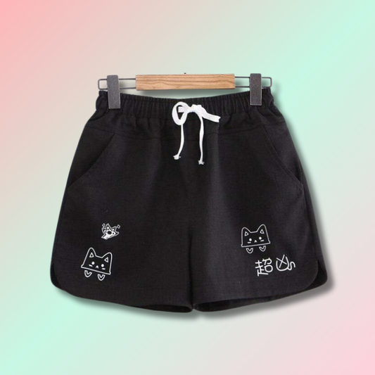 Casual Kawaii Tie Font Shorts