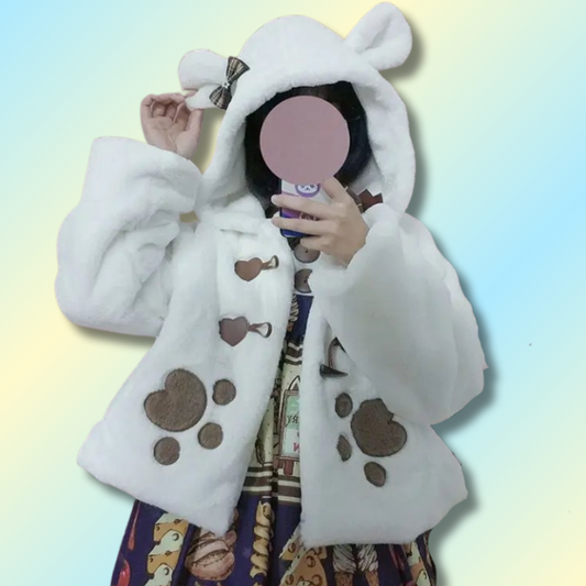 Kawaii White Faux Fur Coat
