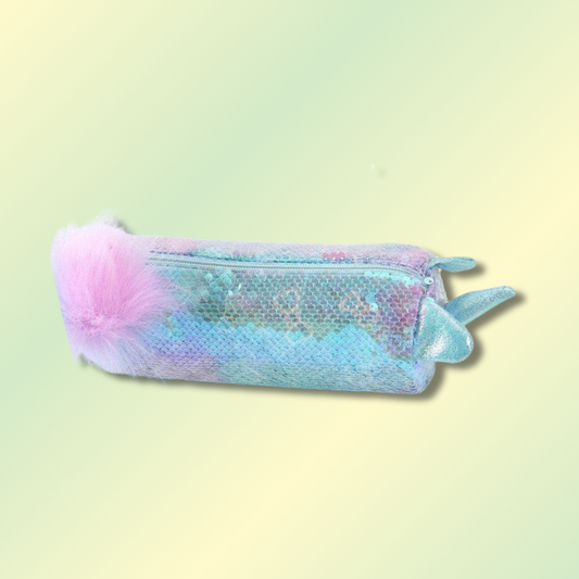 Trousse unicorne paillette à sequins bleus