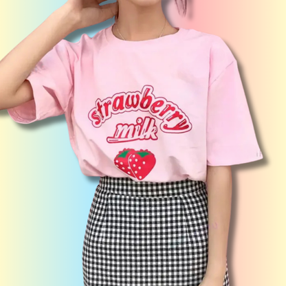 T-shirt Kawaii Strawberry Milk