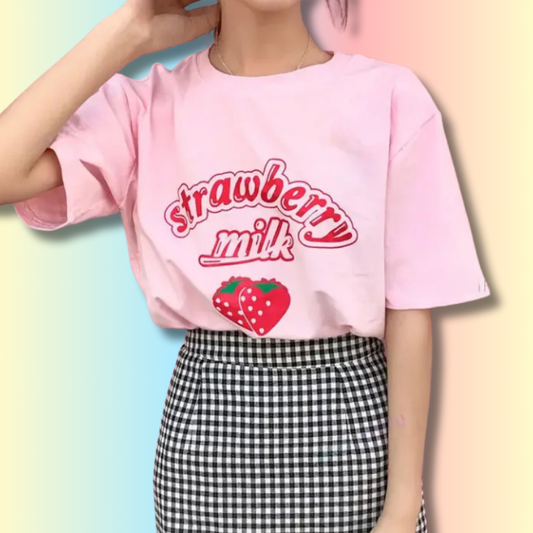 T-shirt Kawaii Strawberry Milk