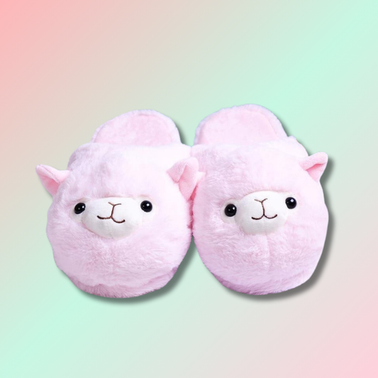 Chausson peluche lama rose kawaii