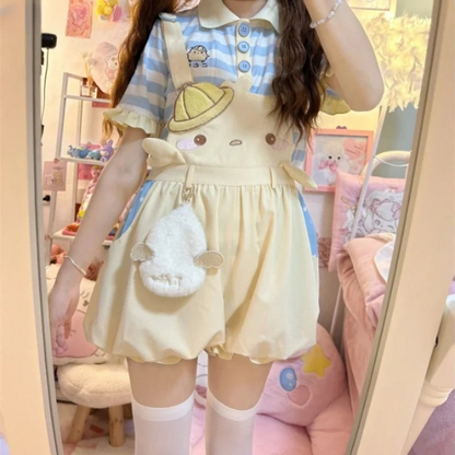 Cute Puffy Overalls Set