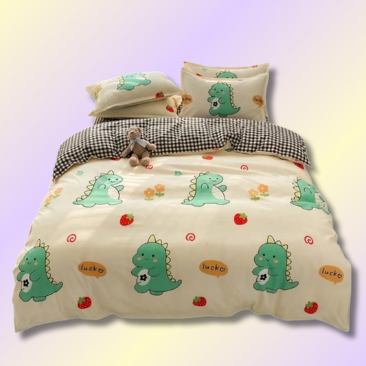 Kawaii Dino Printed Bedding Set