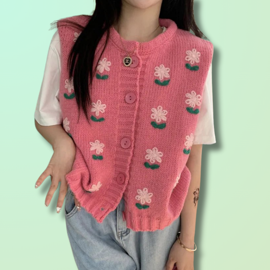 Gilet Cardigan Rose Kawaii