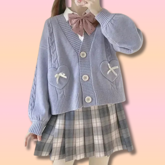Poches Coeur Kawaii Cardigan