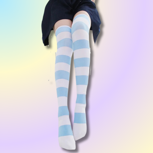 Chaussettes Hautes Kawaii à Rayures