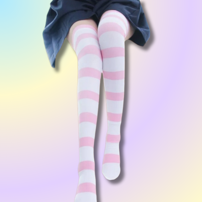 Chaussettes Hautes Kawaii à Rayures