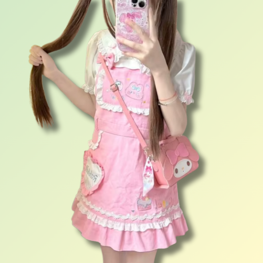 Cute Kawaii Overall Dress Set