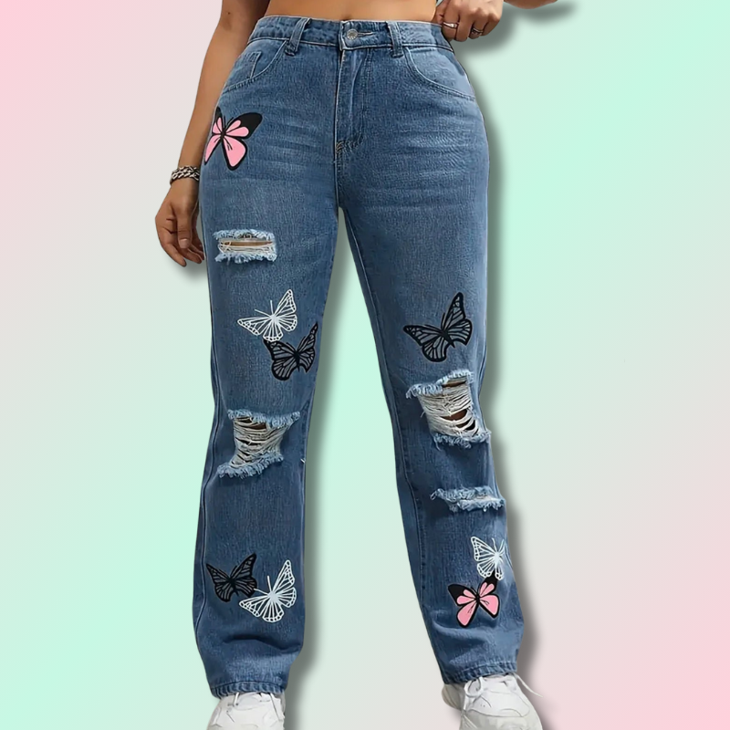 Jean Kawaii Imprimé Papillon