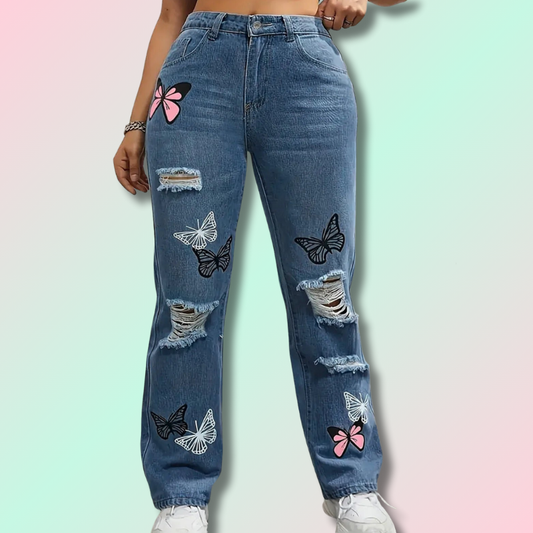 Cute Butterfly Print Jeans