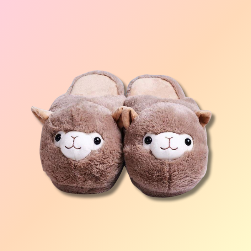 Chausson peluche lama marron kawaii