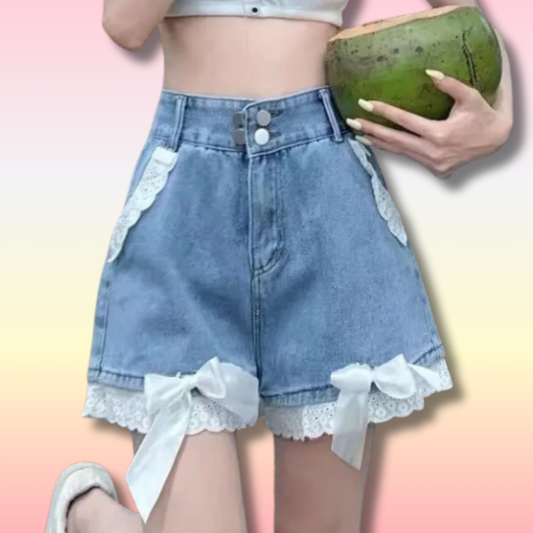 Cute Jean Shorts With Lace Trim