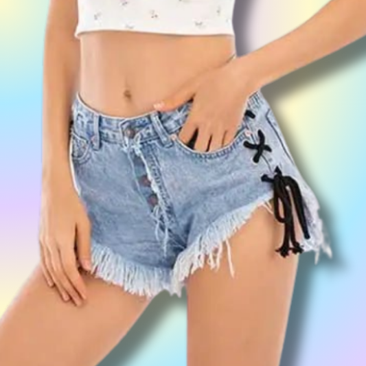 Cute Corset Denim Lace Up Shorts