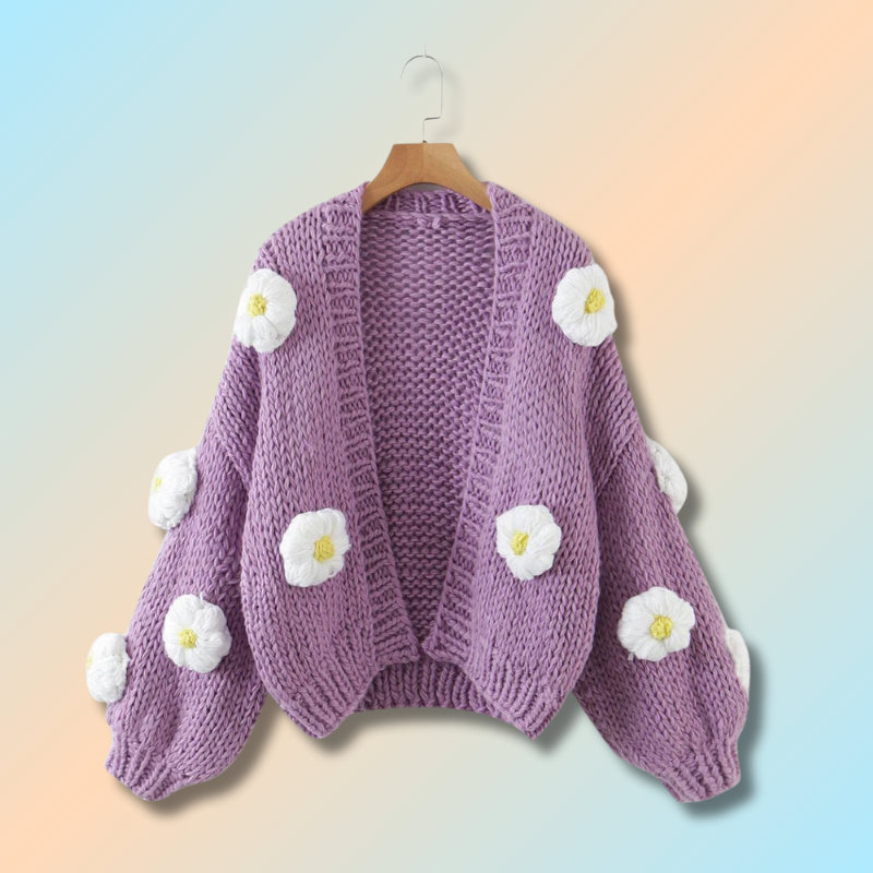 Cardigan Tricot Fleur 3D
