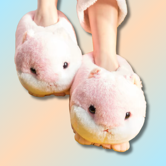 Pantoufle chausson hamster rose en peluche