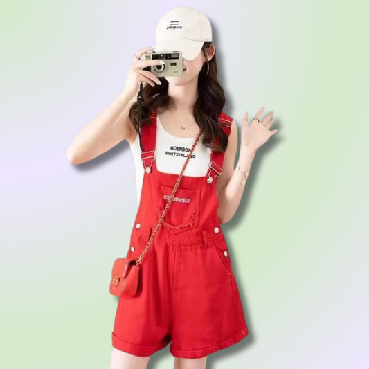 Salopette Short Rouge Kawaii
