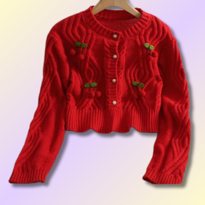 Kawaii Cherry Knitted Crop Vest