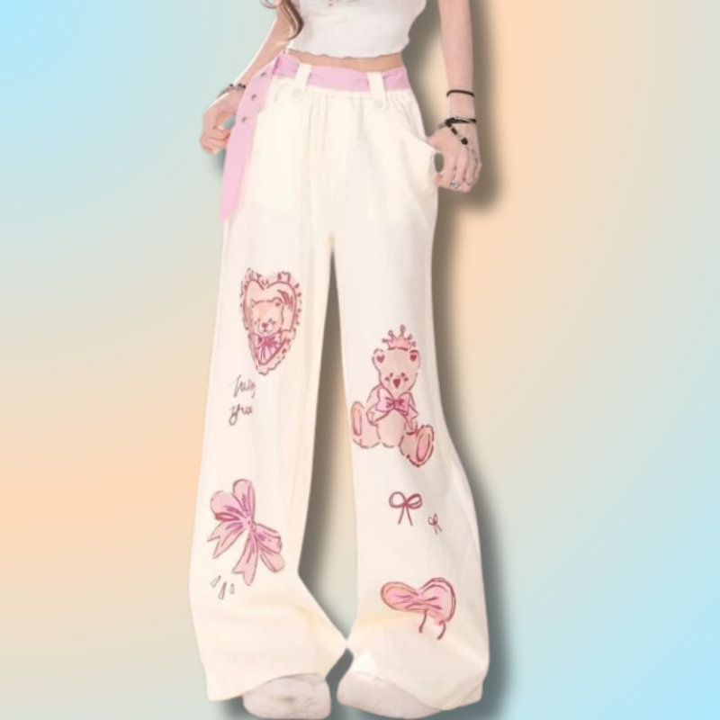 Pantalon à Jambes Larges Kawaii