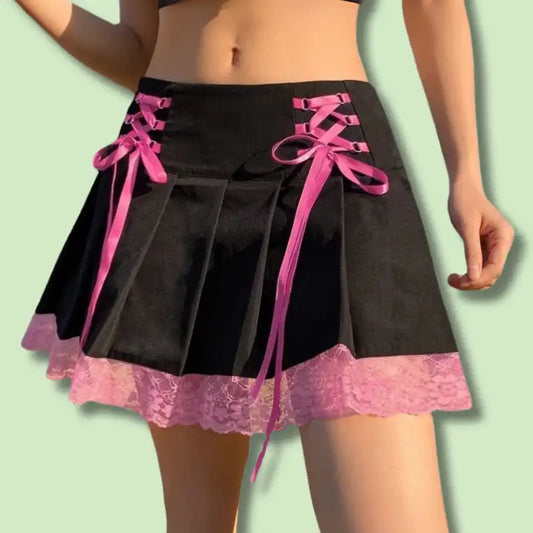 Cute Lace Tie Mini Skirt