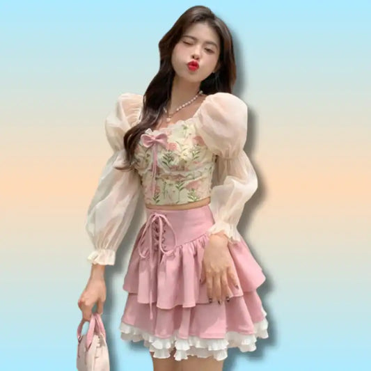 Pink Kawaii Skirt Set