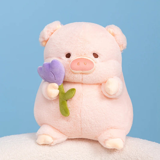 Kawaii Chunky Pig holding Flower Plushie