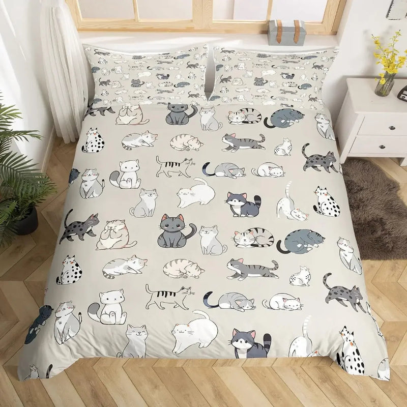 Kawaii Bedding Set for Cat Lovers