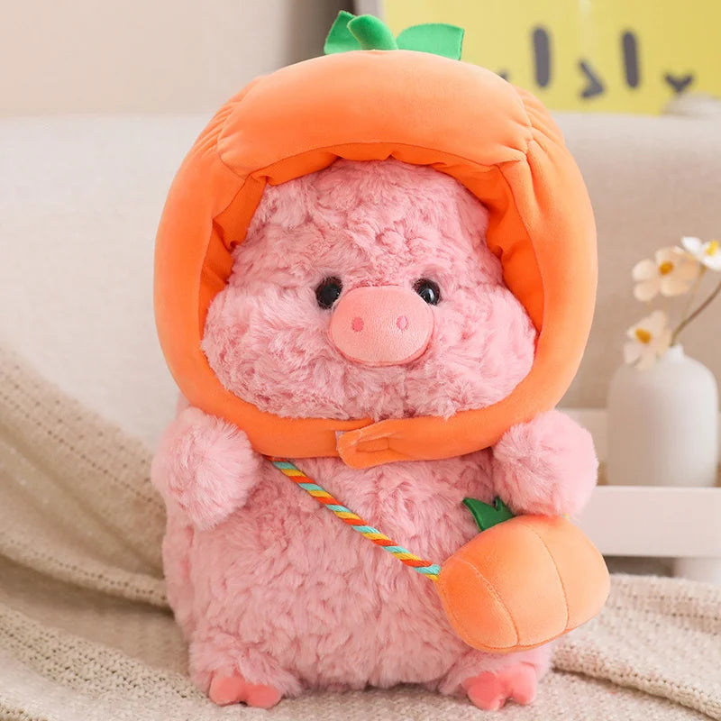 Peluche Kawaii Cochon avec Chapeau Légumes