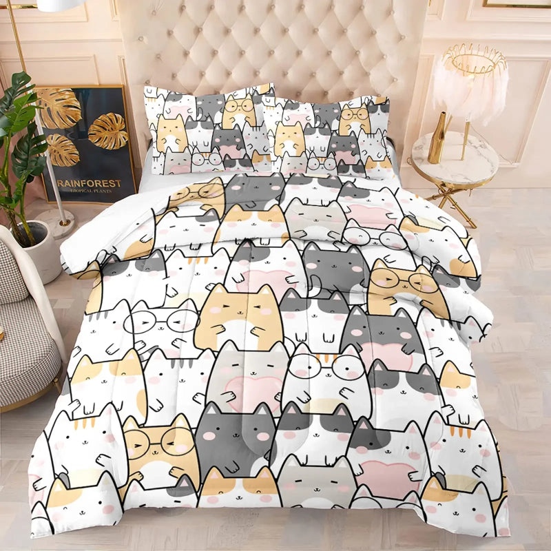 Kawaii Bedding Set for Cat Lovers